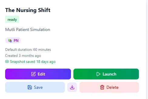 Simulation template cards with program tags in hacCare